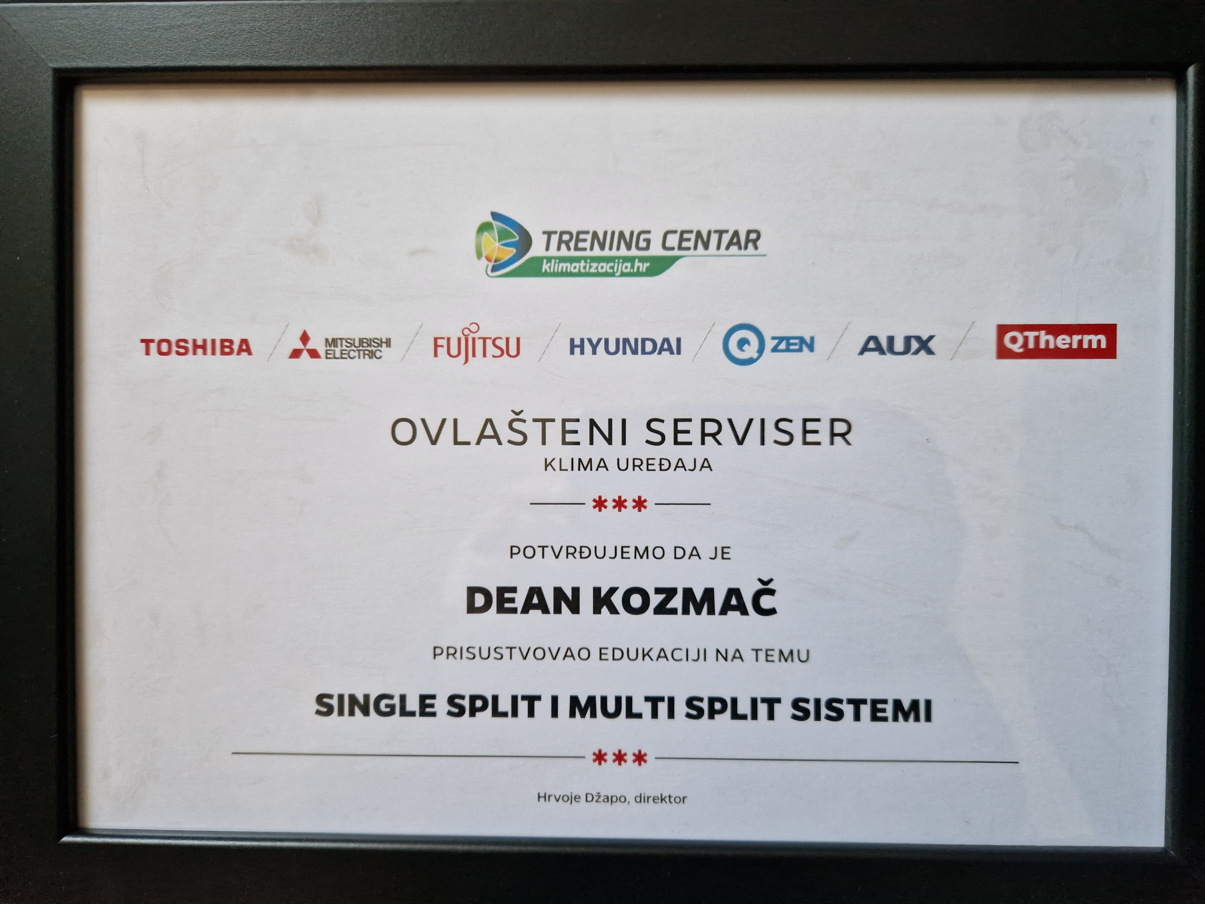 Certificirani instalater Single i Multi Split sustava certificate